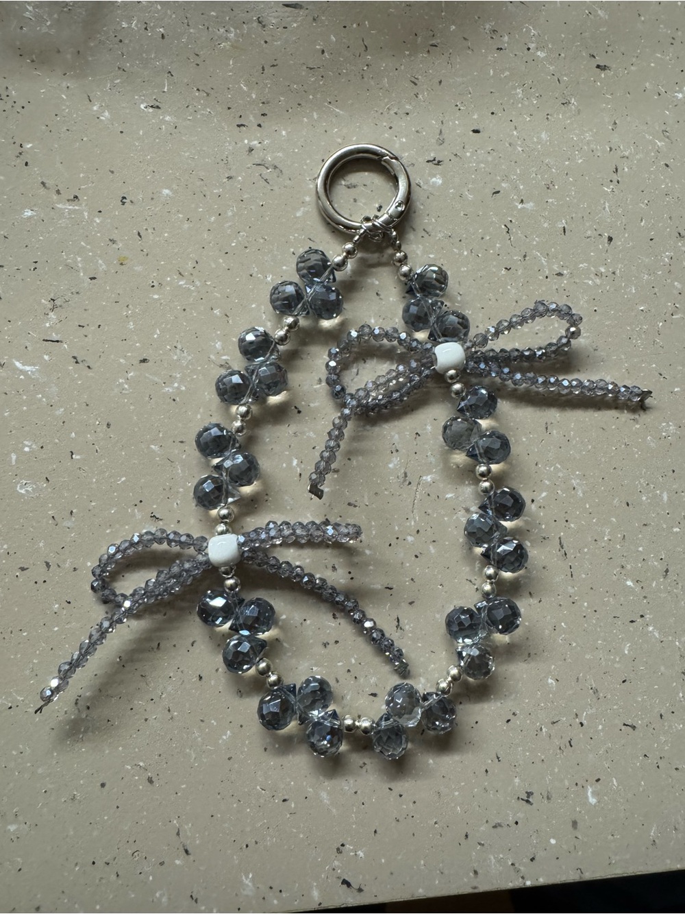 Light Gray Blue Crystal Bow Beaded Bag Charm/Keychain